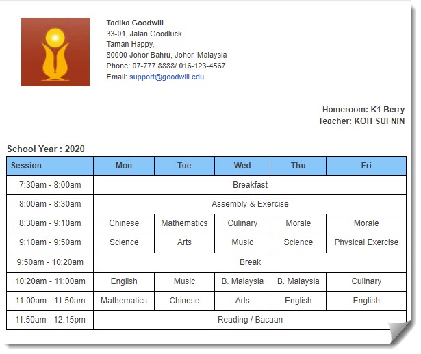 homeroom schedule